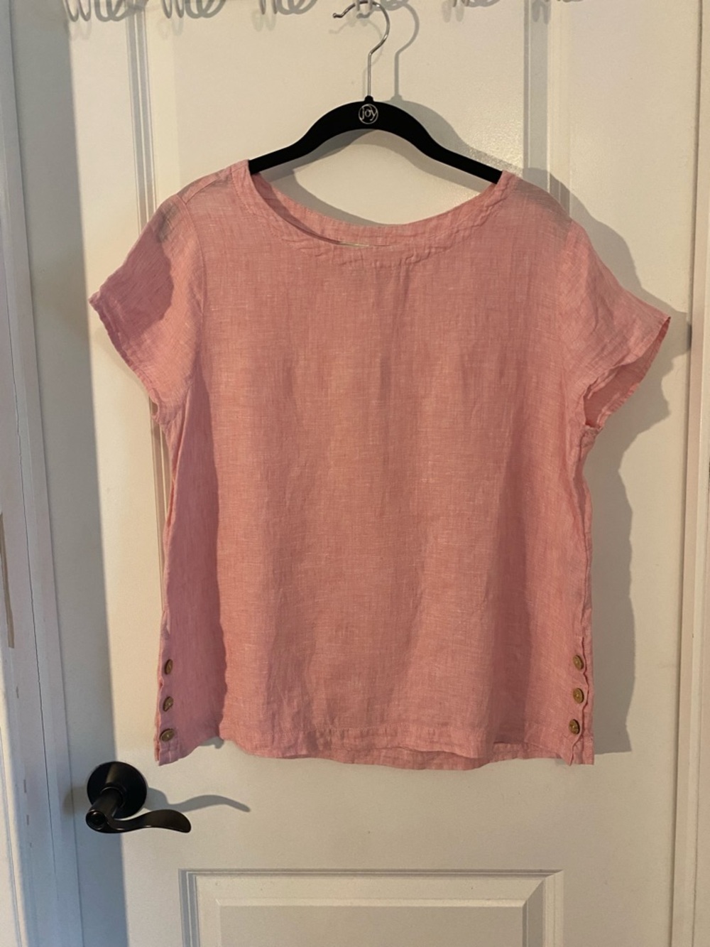 Cynthia Rowley Pink Linen Short-Sleeve Boxy Blouse with Side Buttons